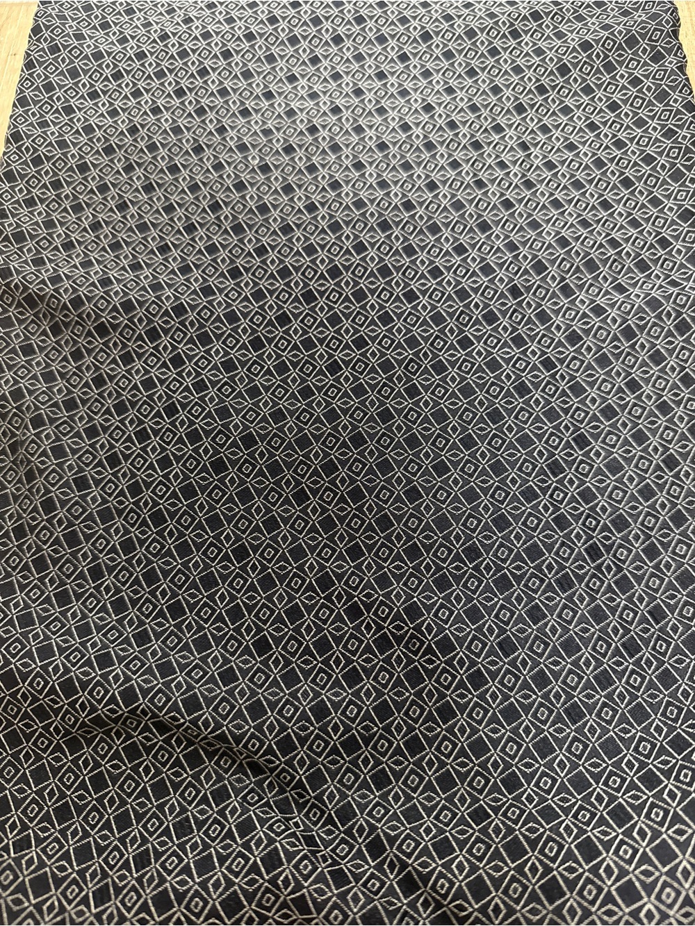 Vintage Luxury 100% Silk Wool Reversible Scarf Black Gray Geometric Fringe Italy - Picture 4 of 8